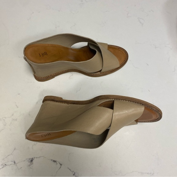 J Jill Women’s Open Toe Criss Cross Strap Wedge Sandals Beige Leather Size 11 - Picture 13 of 16
